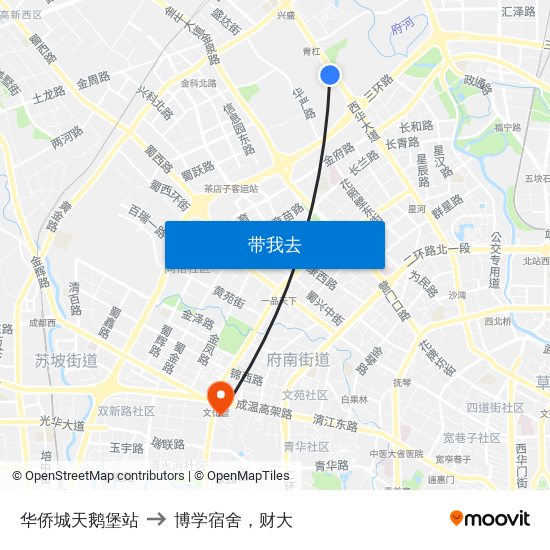 华侨城天鹅堡站 to 博学宿舍，财大 map