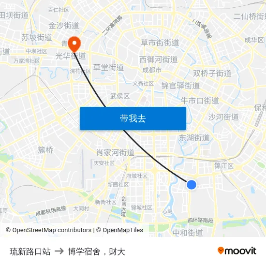琉新路口站 to 博学宿舍，财大 map
