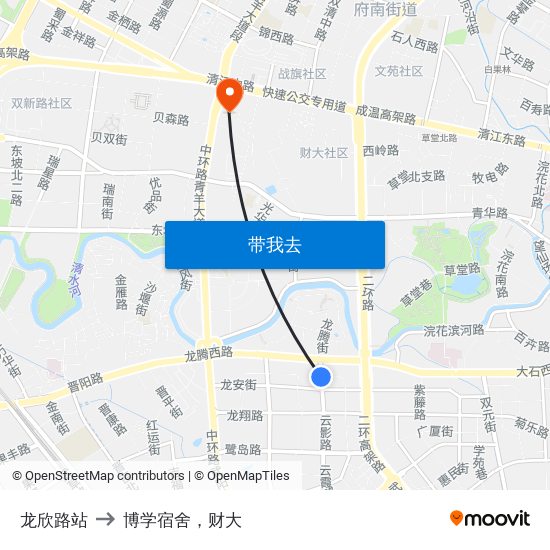 龙欣路站 to 博学宿舍，财大 map