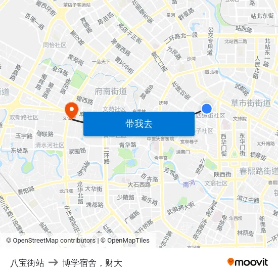 八宝街站 to 博学宿舍，财大 map