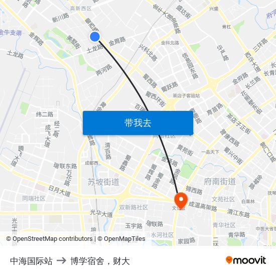 中海国际站 to 博学宿舍，财大 map