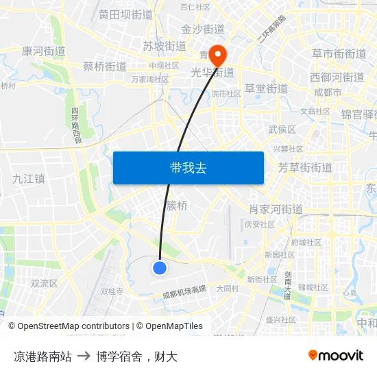 凉港路南站 to 博学宿舍，财大 map