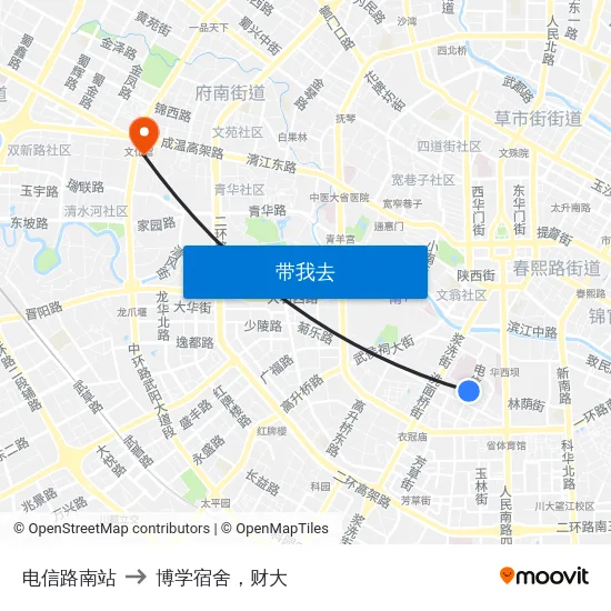 电信路南站 to 博学宿舍，财大 map