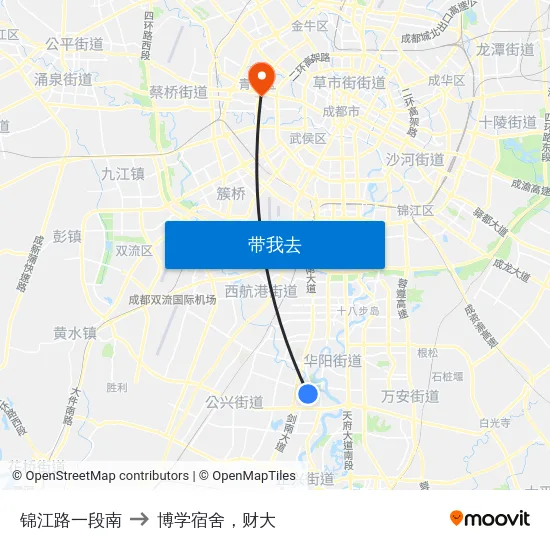 锦江路一段南 to 博学宿舍，财大 map