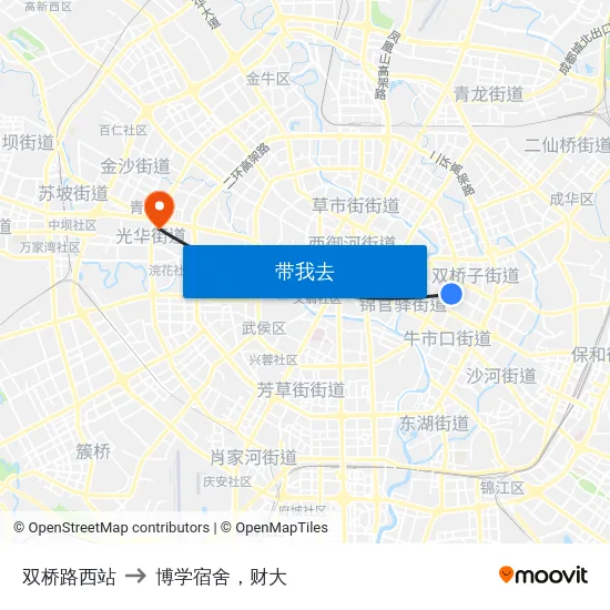 双桥路西站 to 博学宿舍，财大 map