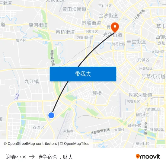 迎春小区 to 博学宿舍，财大 map