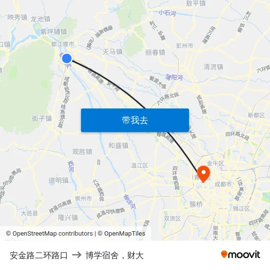 安金路二环路口 to 博学宿舍，财大 map