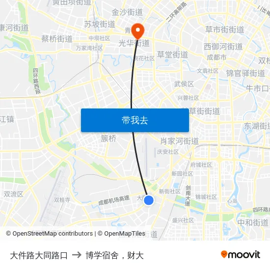 大件路大同路口 to 博学宿舍，财大 map