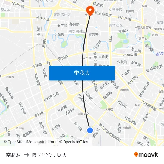 南桥村 to 博学宿舍，财大 map