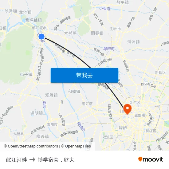 岷江河畔 to 博学宿舍，财大 map