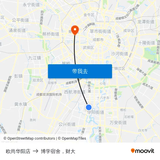 欧尚华阳店 to 博学宿舍，财大 map