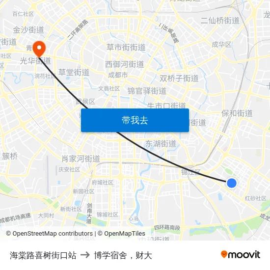 海棠路喜树街口站 to 博学宿舍，财大 map