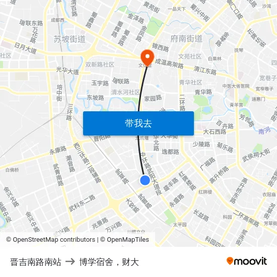 晋吉南路南站 to 博学宿舍，财大 map