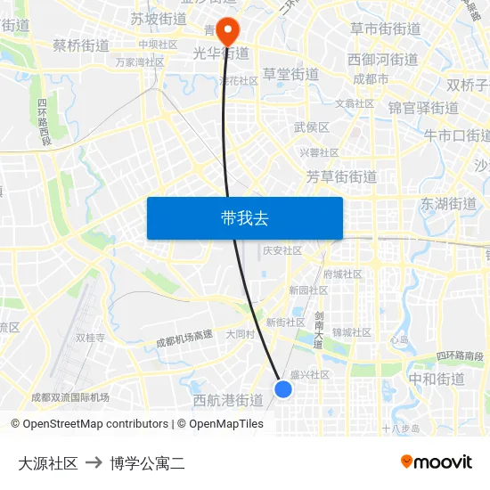 大源社区 to 博学公寓二 map