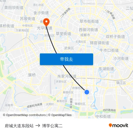 府城大道东段站 to 博学公寓二 map