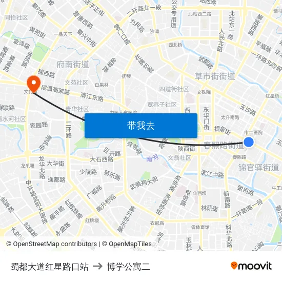 蜀都大道红星路口站 to 博学公寓二 map