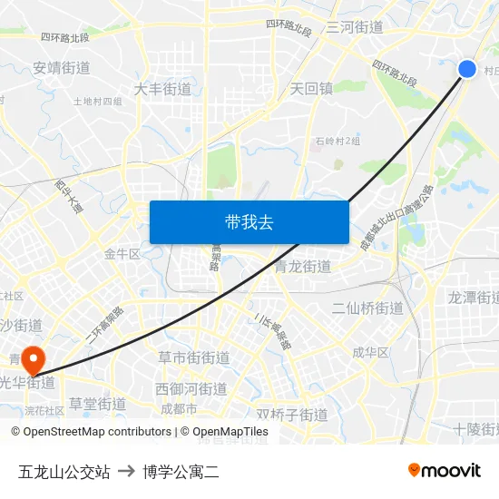 五龙山公交站 to 博学公寓二 map