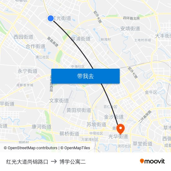 红光大道尚锦路口 to 博学公寓二 map