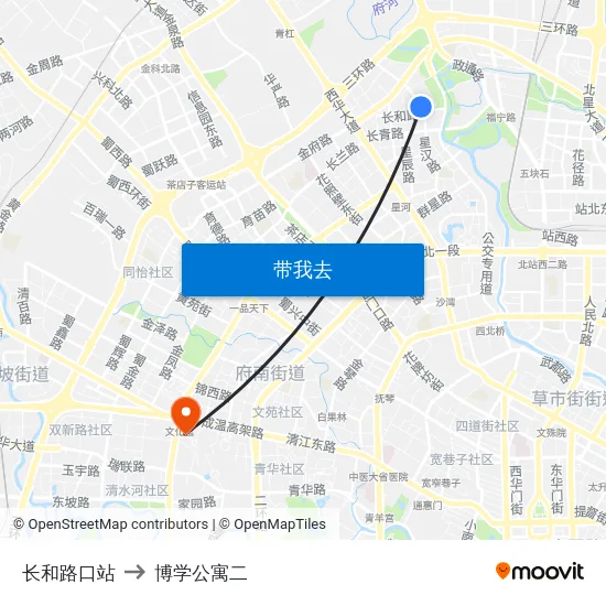 长和路口站 to 博学公寓二 map