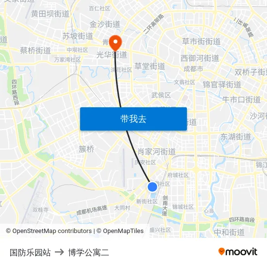国防乐园站 to 博学公寓二 map