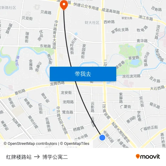 红牌楼路站 to 博学公寓二 map