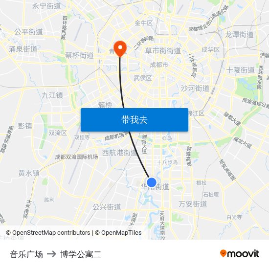 音乐广场 to 博学公寓二 map