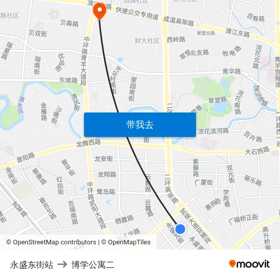 永盛东街站 to 博学公寓二 map