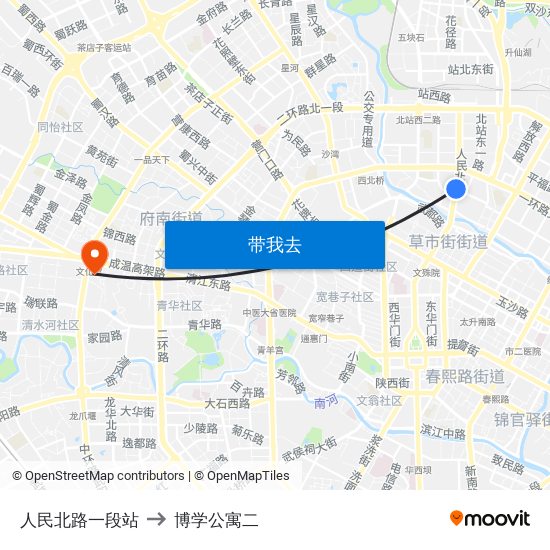 人民北路一段站 to 博学公寓二 map