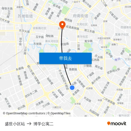 盛世小区站 to 博学公寓二 map