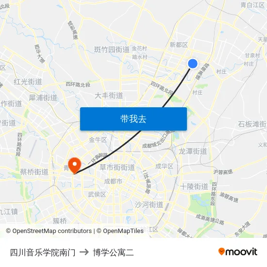 四川音乐学院南门 to 博学公寓二 map
