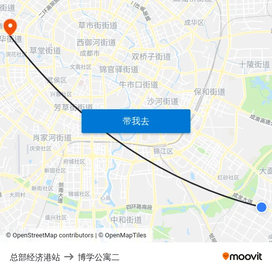 总部经济港站 to 博学公寓二 map