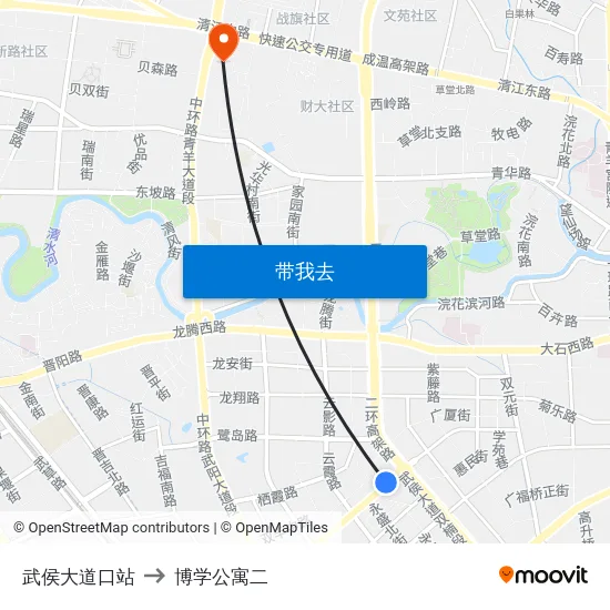 武侯大道口站 to 博学公寓二 map