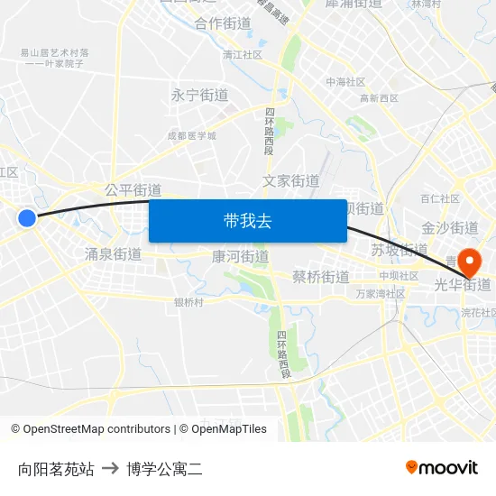 向阳茗苑站 to 博学公寓二 map
