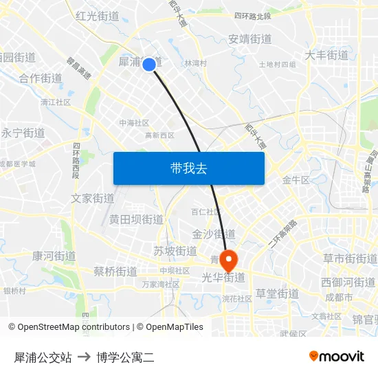 犀浦公交站 to 博学公寓二 map