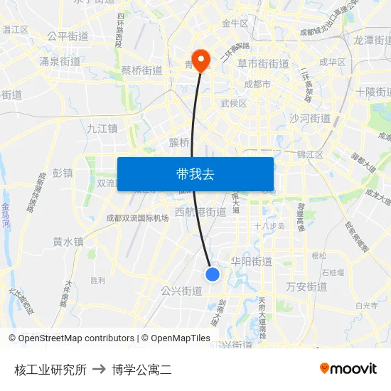 核工业研究所 to 博学公寓二 map