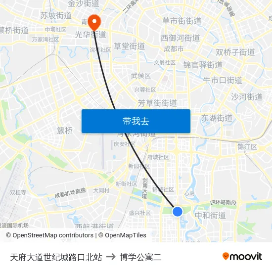 天府大道世纪城路口北站 to 博学公寓二 map