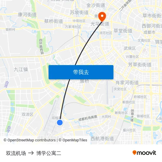 双流机场 to 博学公寓二 map