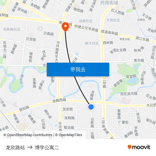 龙欣路站 to 博学公寓二 map