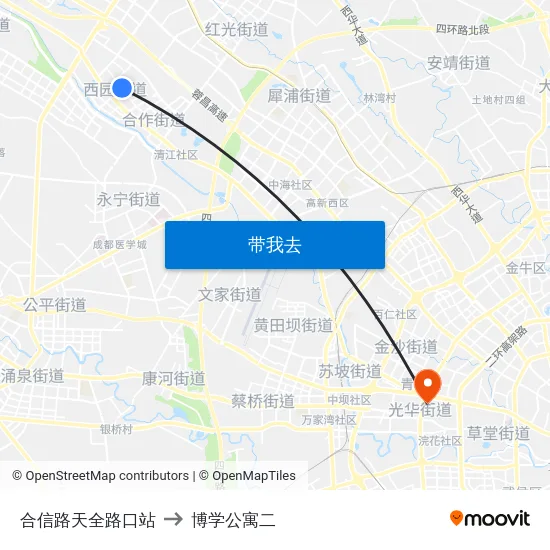 合信路天全路口站 to 博学公寓二 map