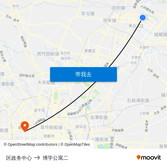 区政务中心 to 博学公寓二 map