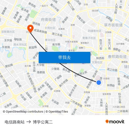 电信路南站 to 博学公寓二 map