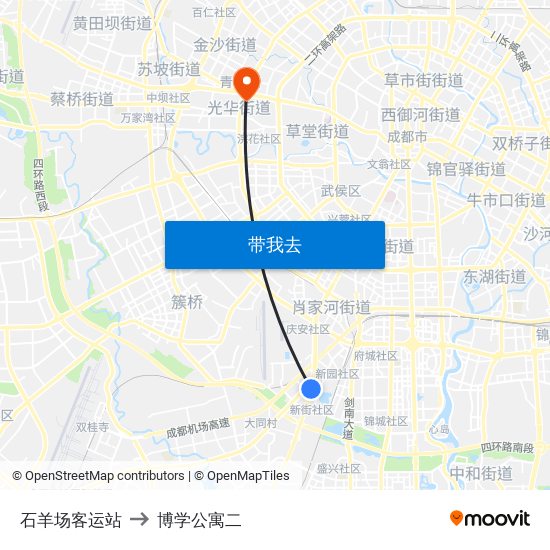 石羊场客运站 to 博学公寓二 map