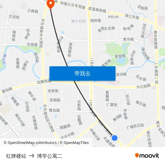 红牌楼站 to 博学公寓二 map