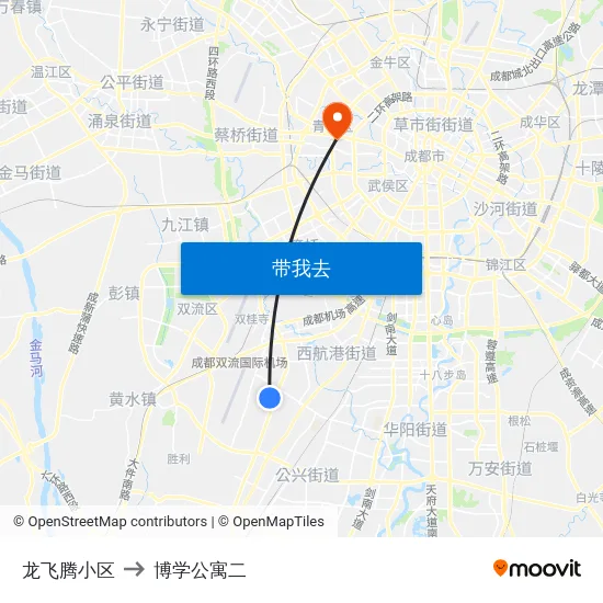 龙飞腾小区 to 博学公寓二 map