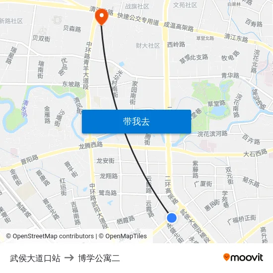 武侯大道口站 to 博学公寓二 map