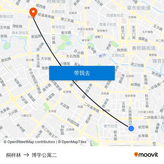 桐梓林 to 博学公寓二 map