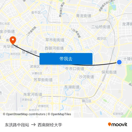 东洪路中段站 to 西南财经大学 map