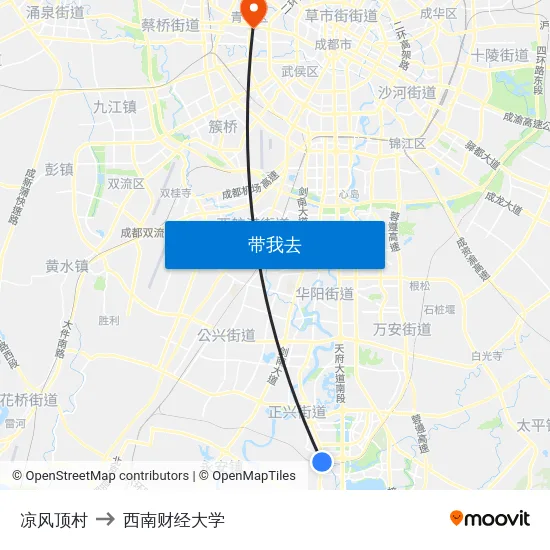 凉风顶村 to 西南财经大学 map