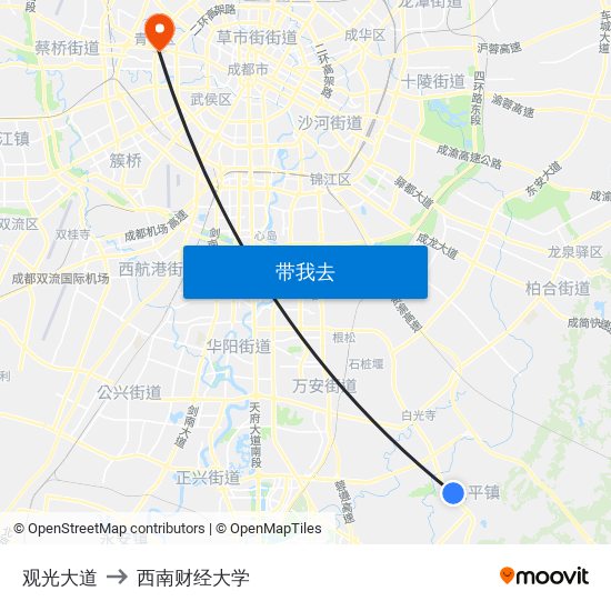 观光大道 to 西南财经大学 map