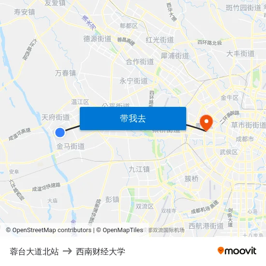 蓉台大道北站 to 西南财经大学 map